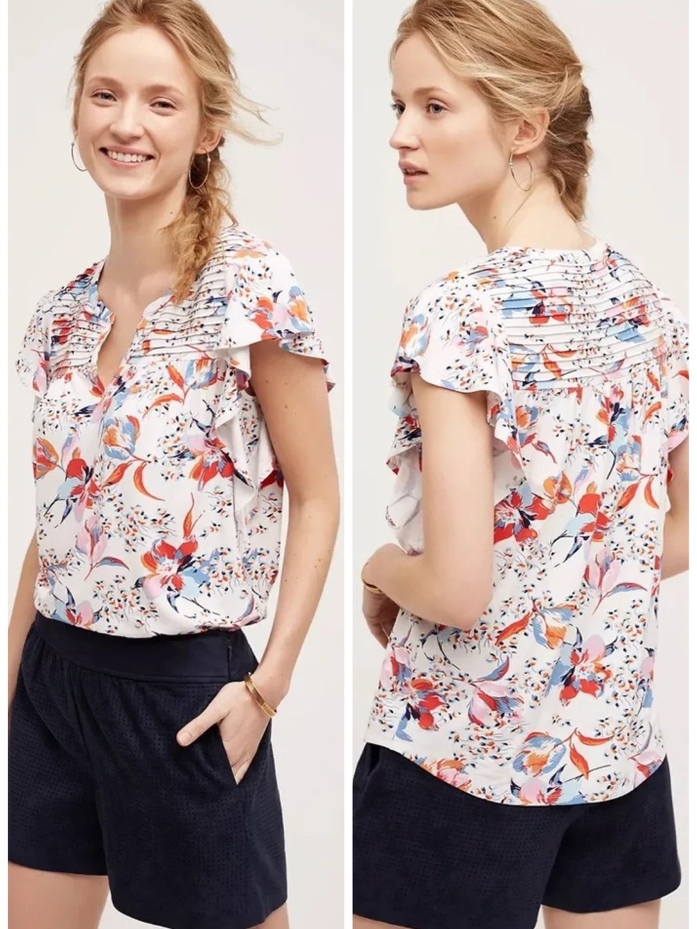 Anthropologie Meadow Rue Ridged Yoke Tee Size M Boho Floral Summer - Picture 2 of 11